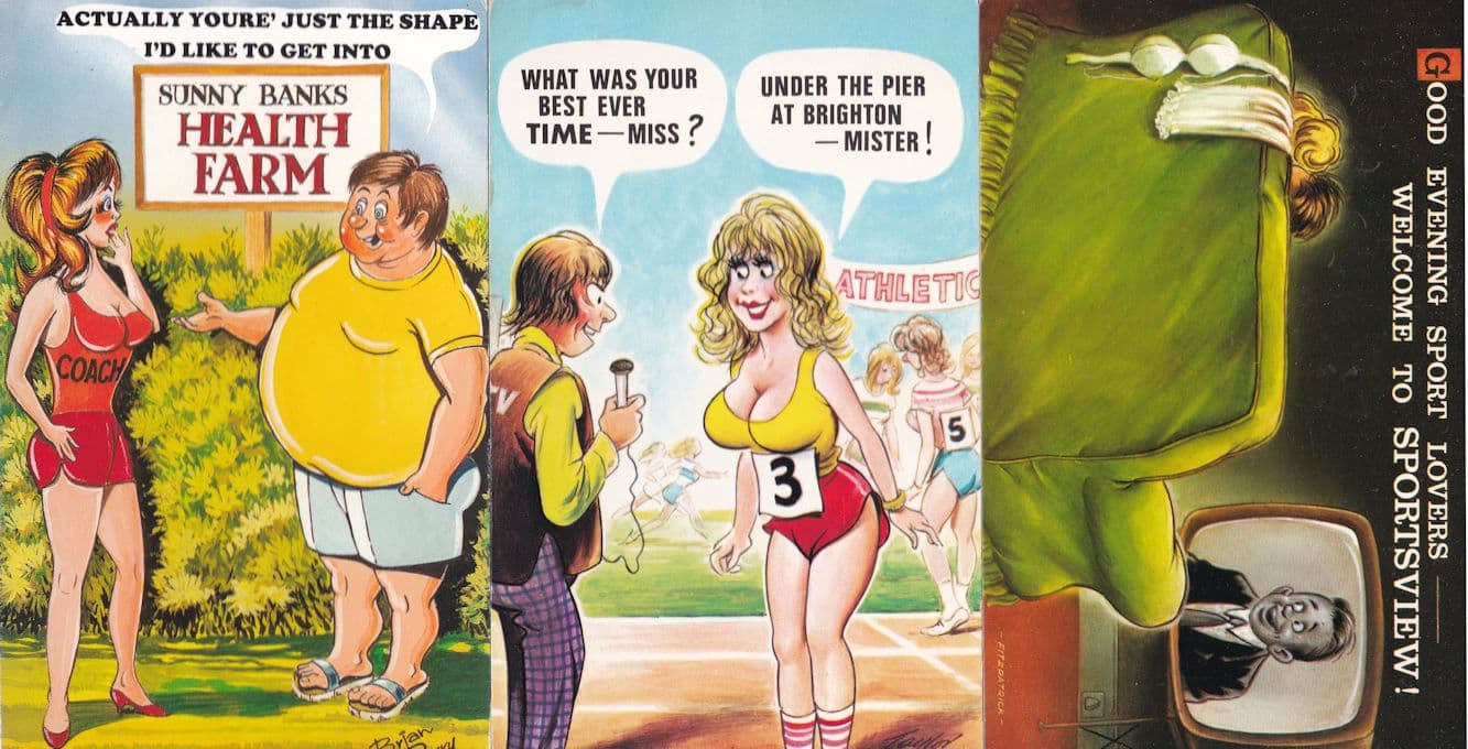 Keep Fit Sports Athletics TV Grandstand Type Show 3x Comic Postcard s