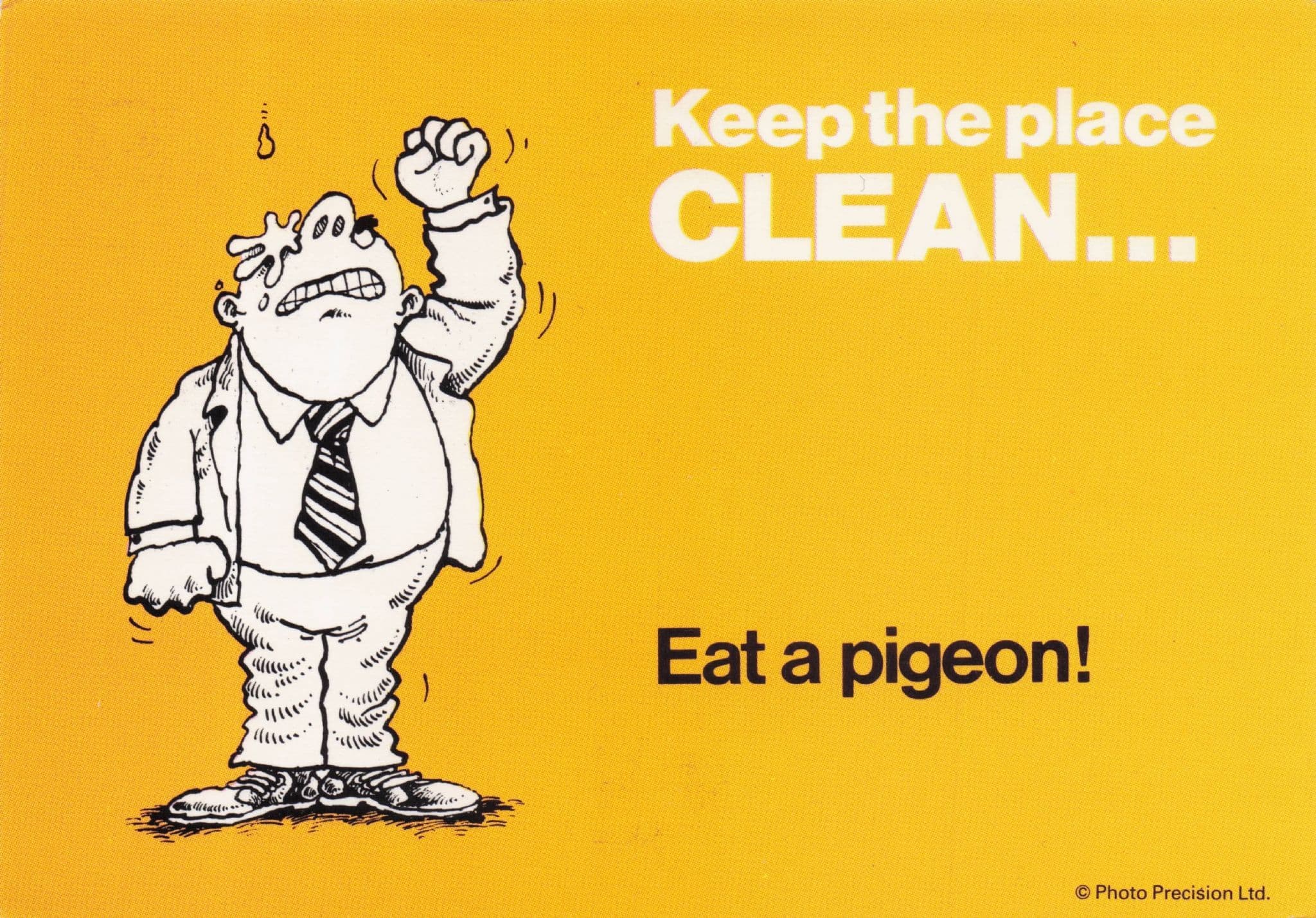 Keep The Place Clean Eat A Pigeon Vintage Bird Sign Comic Postcard