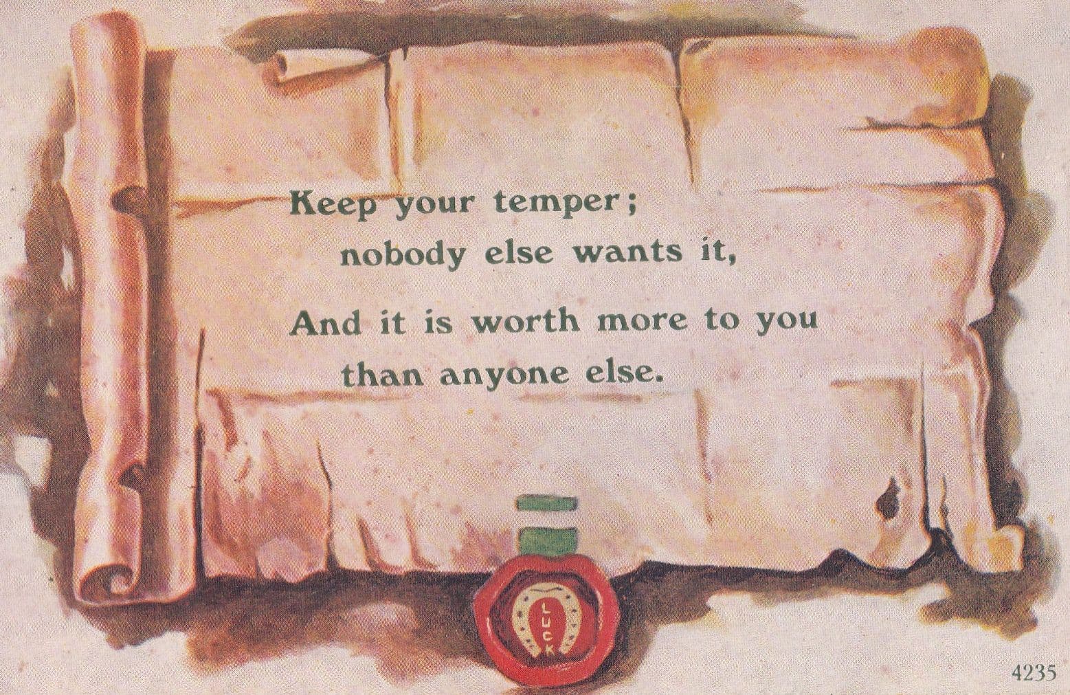 Keep Your Temper Anger Nobody Wants It Old Proverb Postcard