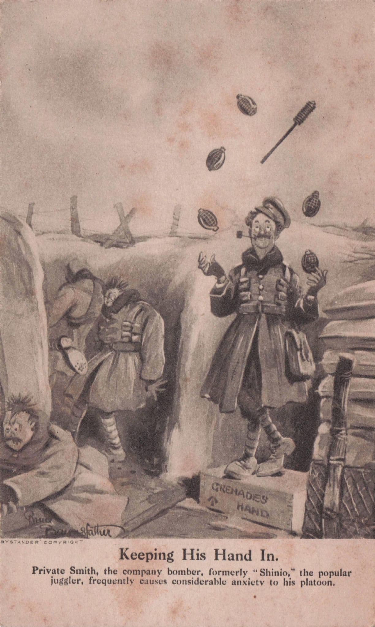 Keeping His Hand In Army Juggler Bruce Bairnsfather WW1 Postcard