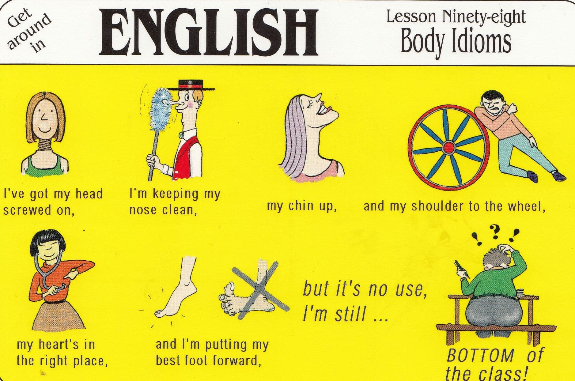Keeping My Nose Clean Chin Up Best Foot Forward British Idioms Comic Postcard