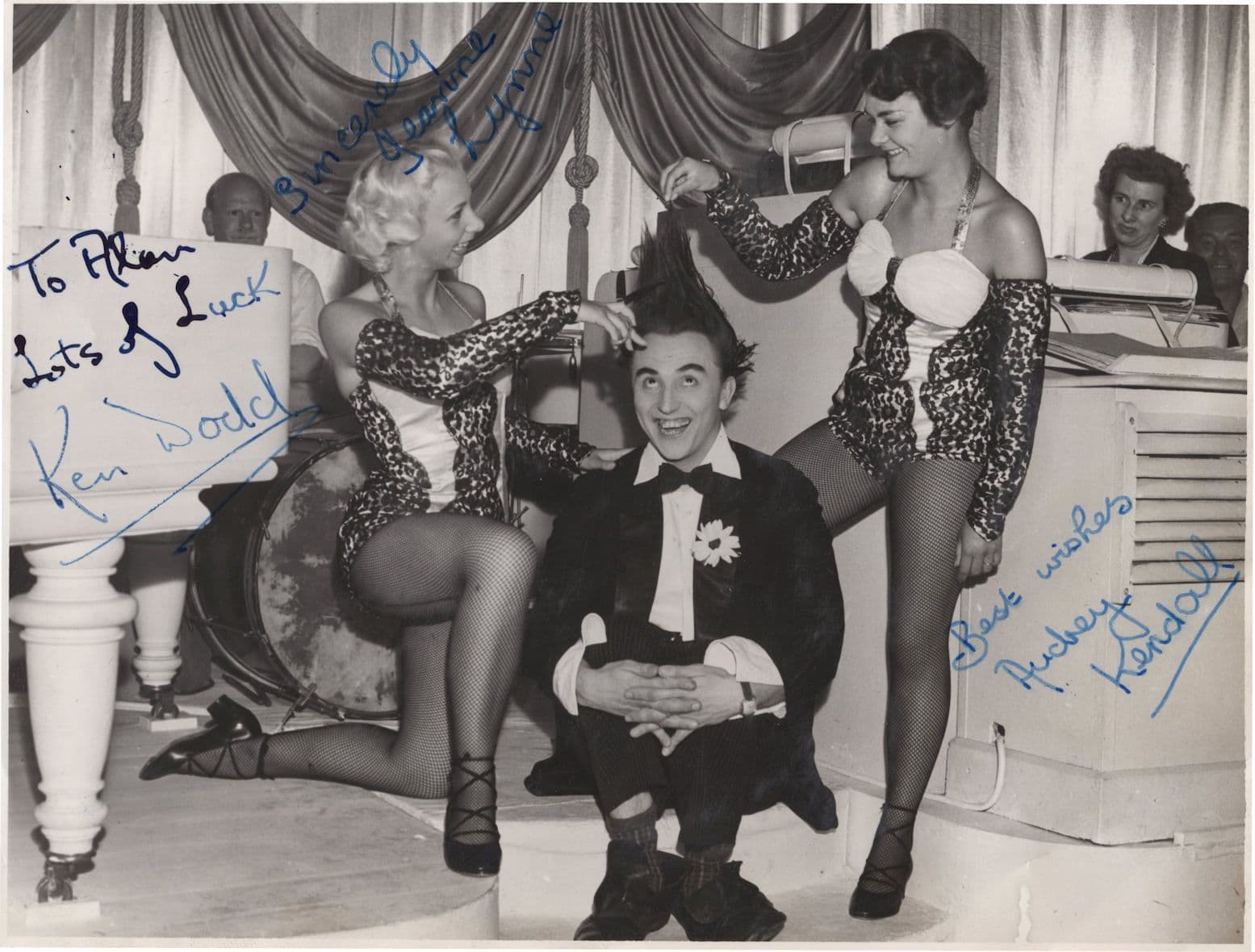 Ken Dodd Show & Girls Vintage 8x6 TRIPLE Hand Signed Press Photo