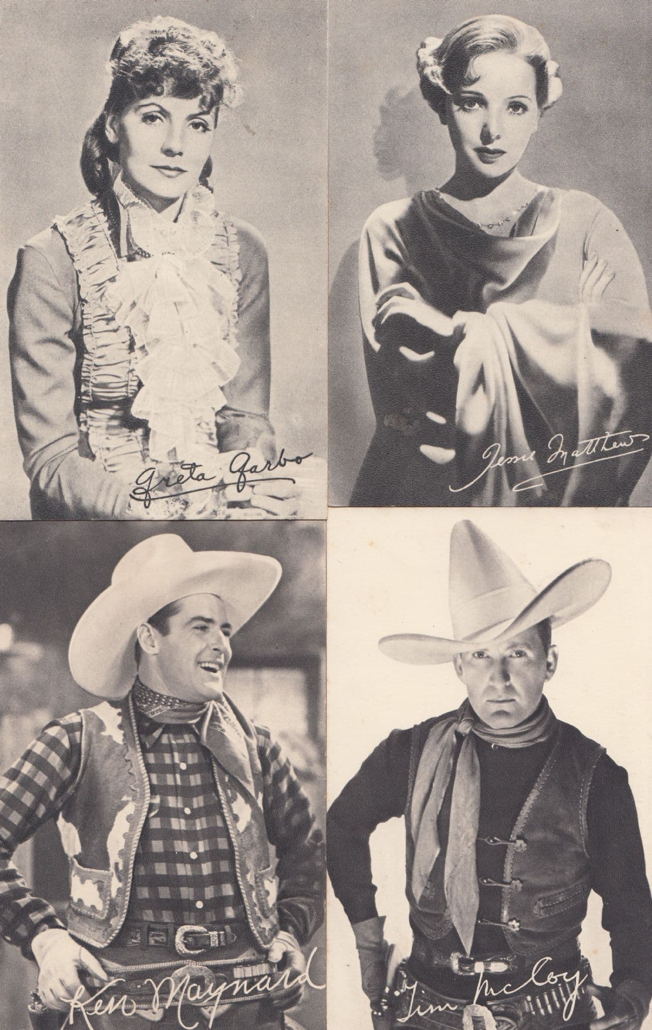 Ken Maynard Tim McCoy Greta Garbo Jessie Matthews Western 4x Signed RP 1930s Postcard s