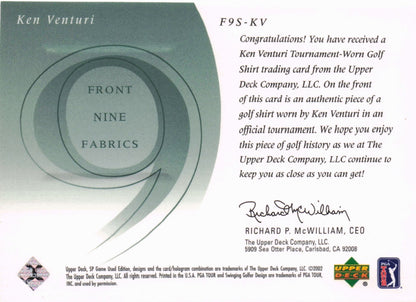 Ken Venturi Front 9 Fabric 2002 Upper Deck Authentic Shirt Card