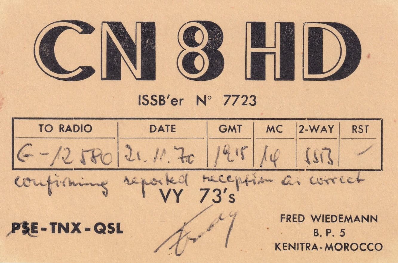 Kenitra Morocco QSL Radio Station Reception Report QSO 1970s Card