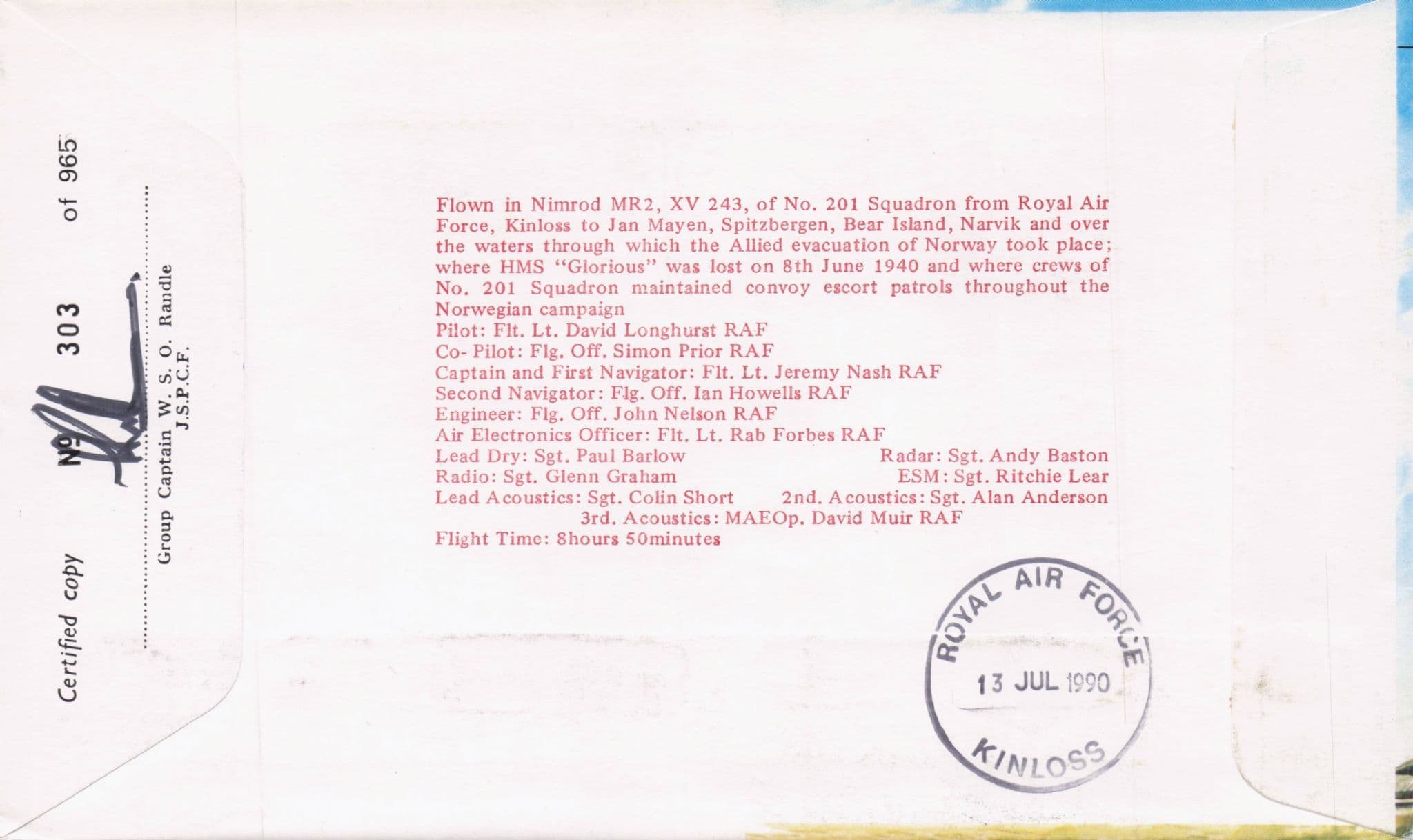 Kenneth Cross KCB BCE DSO DFC RT Partridge Invasion Of Norway Military Hand Signed FDC