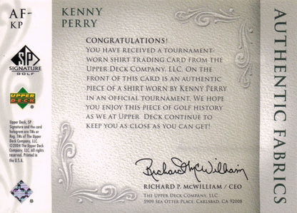 Kenny Perry Authentic Fabrics 2004 Upper Deck Real Golf Shirt Card