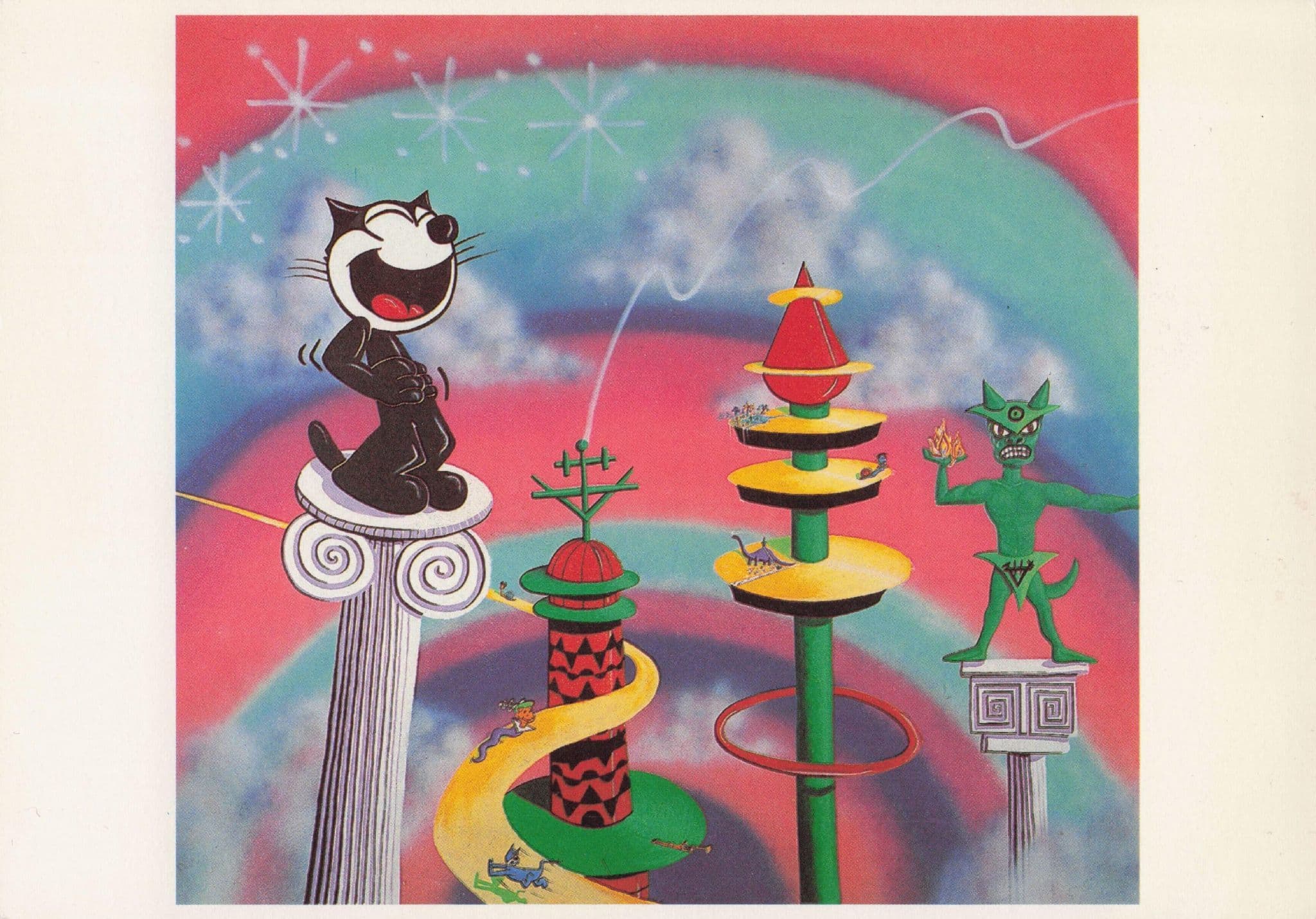 Kenny Scharf Felix on A Pedestal 1982 Cat Painting Holland Postcard