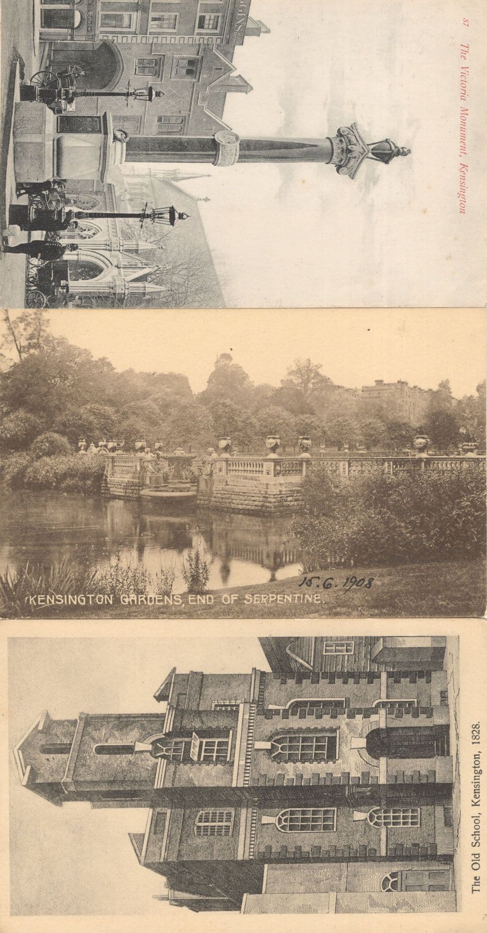 Kensington London Old School Gardens Monument 3x Postcard s