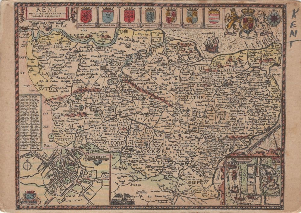 Kent Antique Map Postcard