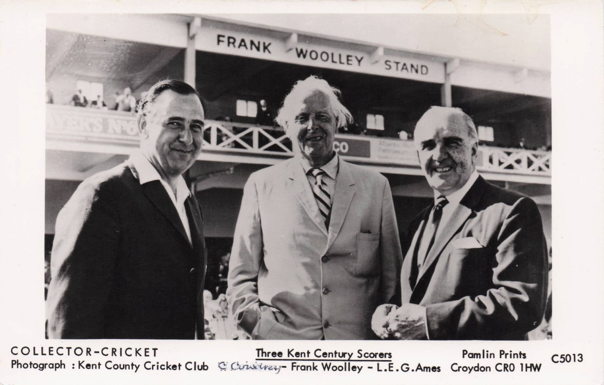 Kent Cricket Club 3 Legends Players Frank Wooley Stand Photo Postcard