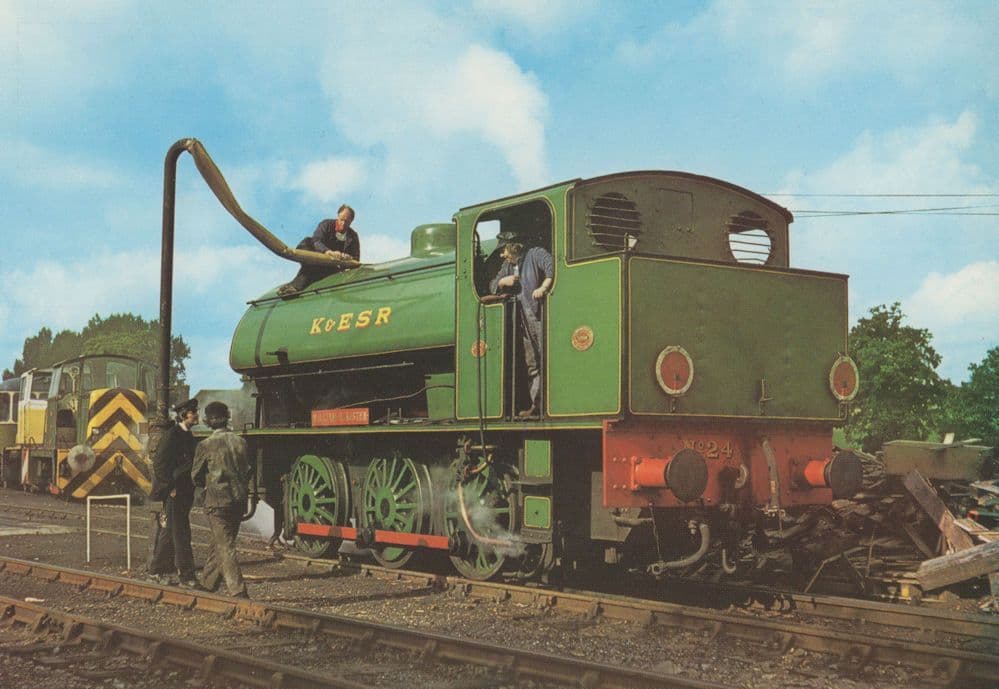 Kent & East Sussex Railway 0-6-0T Loco 24 Rolvenden Shed Postcard