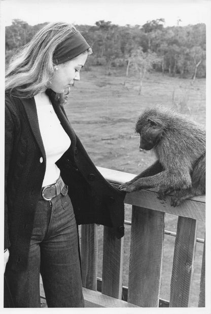 Kenya Baby Baboon Playing With Woman Vintage Africa Press Photo