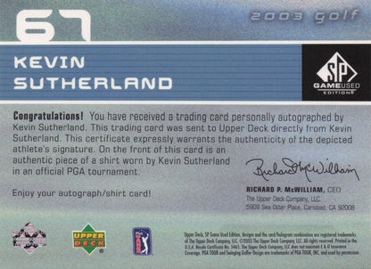 Kevin Sutherland First Tee SP 2003 Golf Hand Signed Worn PGA Shirt Card