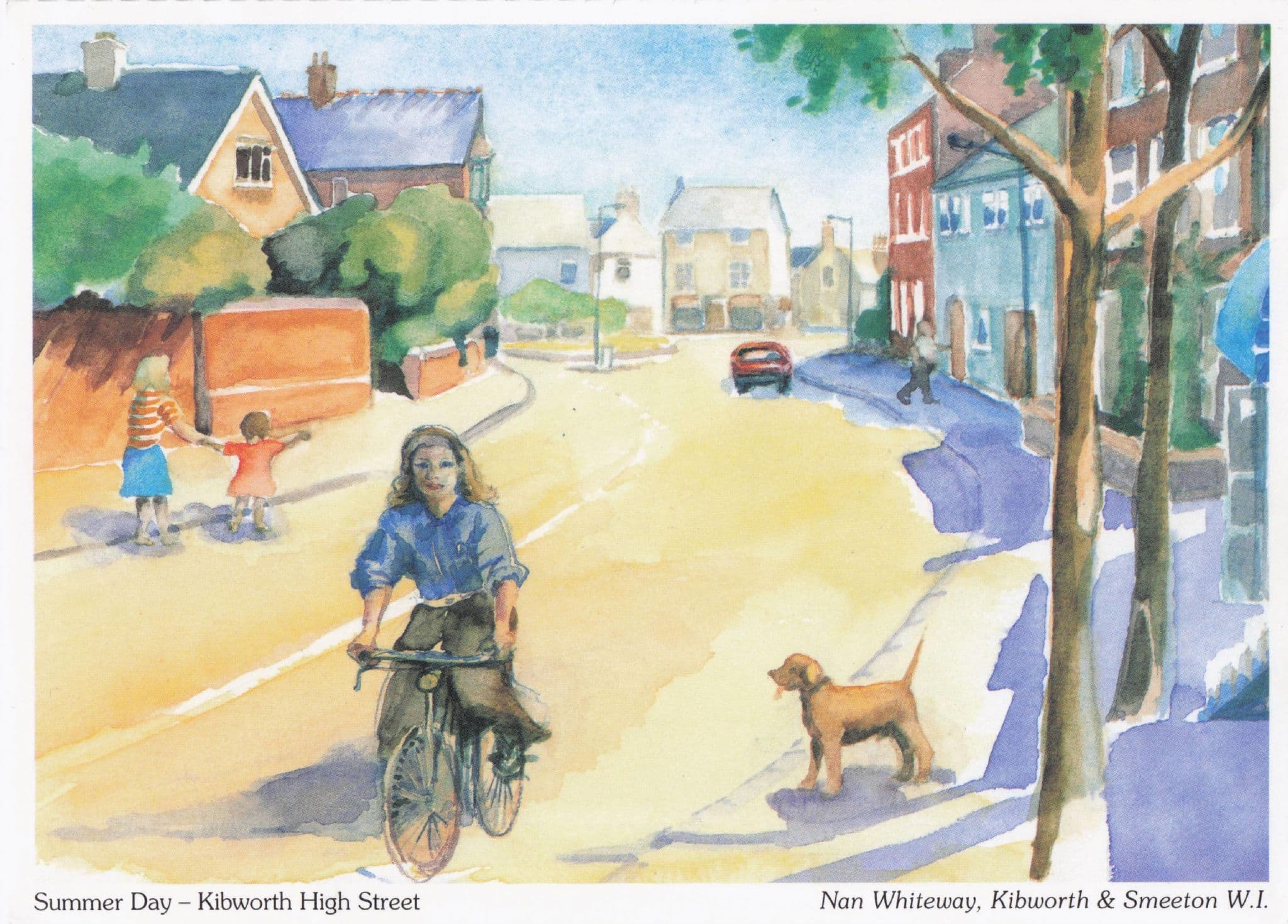 Kibworth High Street Bicycle & Dog Leicester Painting Women's Institute Postcard
