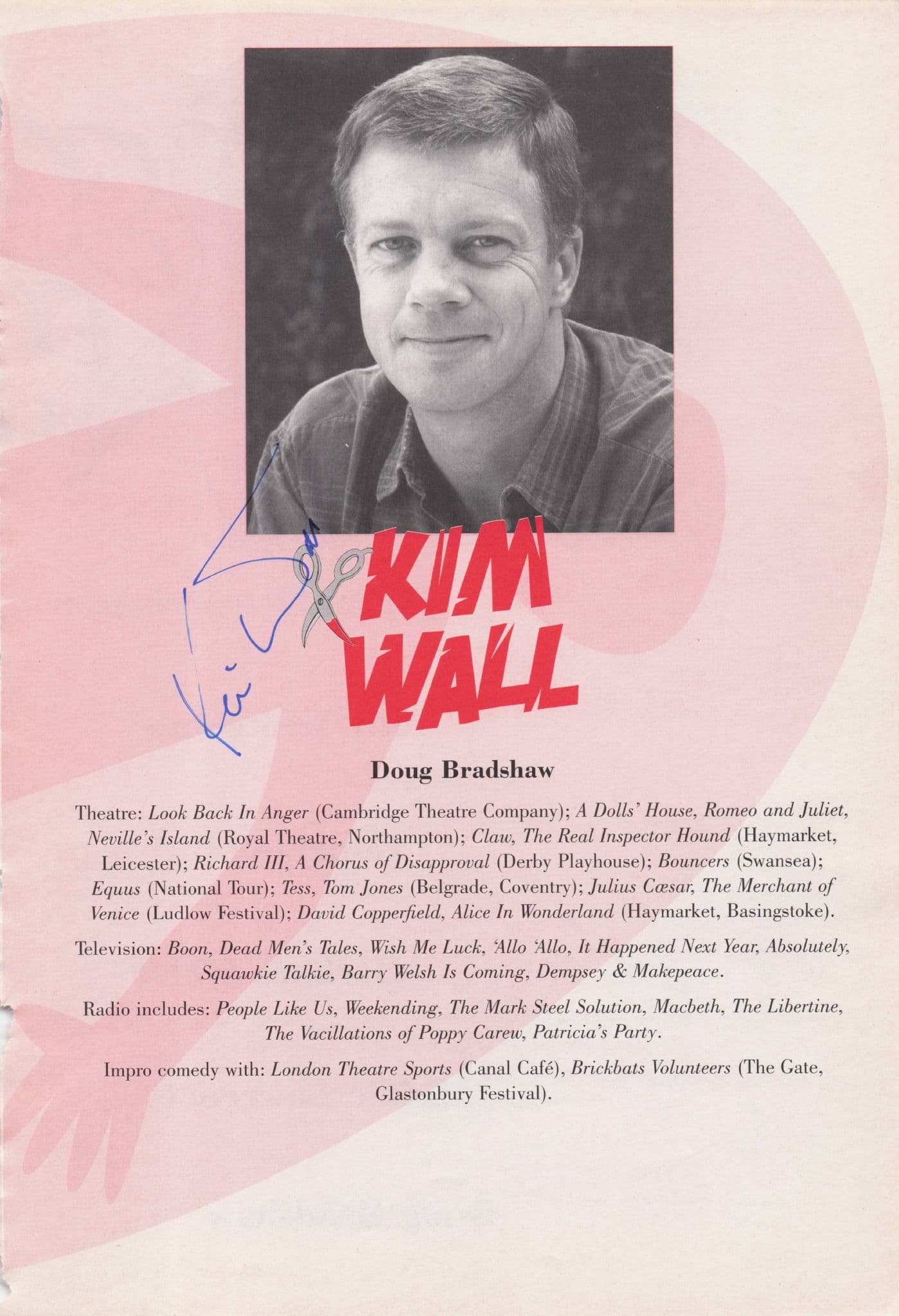 Kim Wall Cult TV Actor Vintage Hand Signed Photo Theatre Page