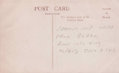 King Alfred Navy Ship + Spain Spanish Boat Real Photo 1913 Antique Postcard