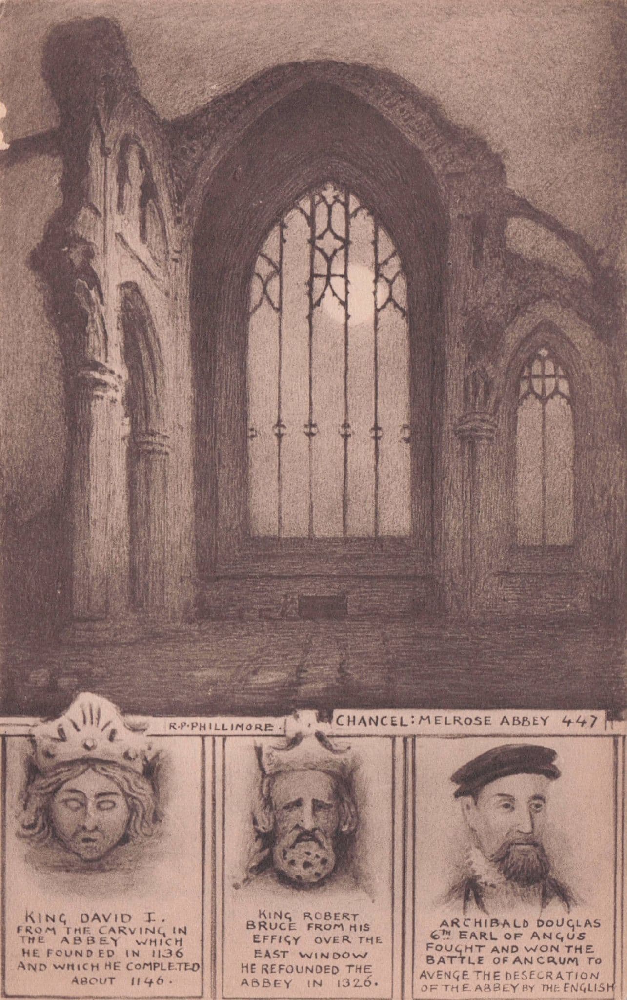 King David 1st Robert Melrose Abbey Chancel WW1 Phillimore Scotland Postcard