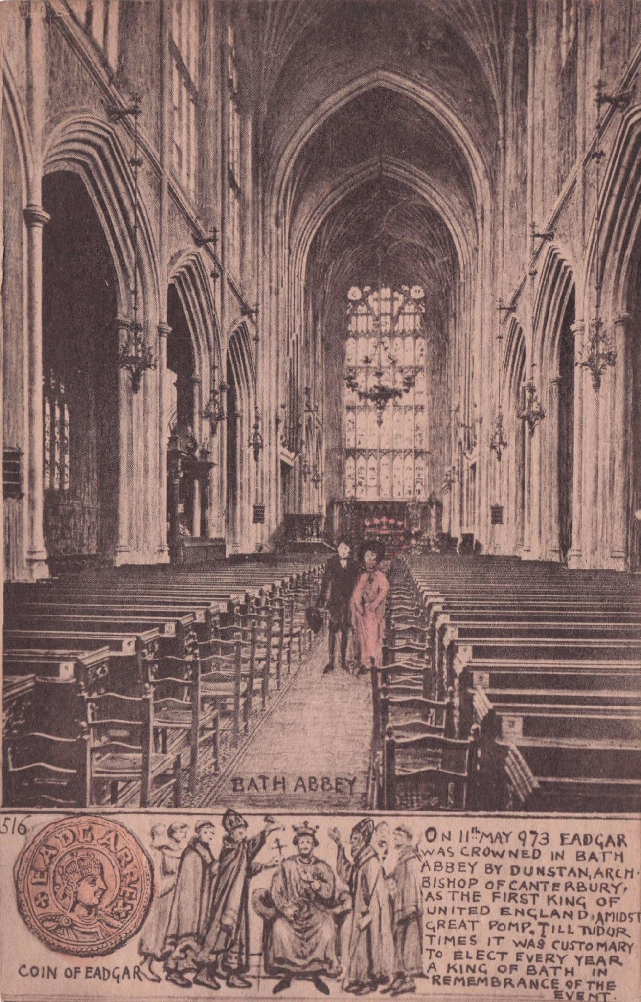 King Eadgar Coin Bishop Of Canterbury Bath Abbey Phillimore Old Postcard