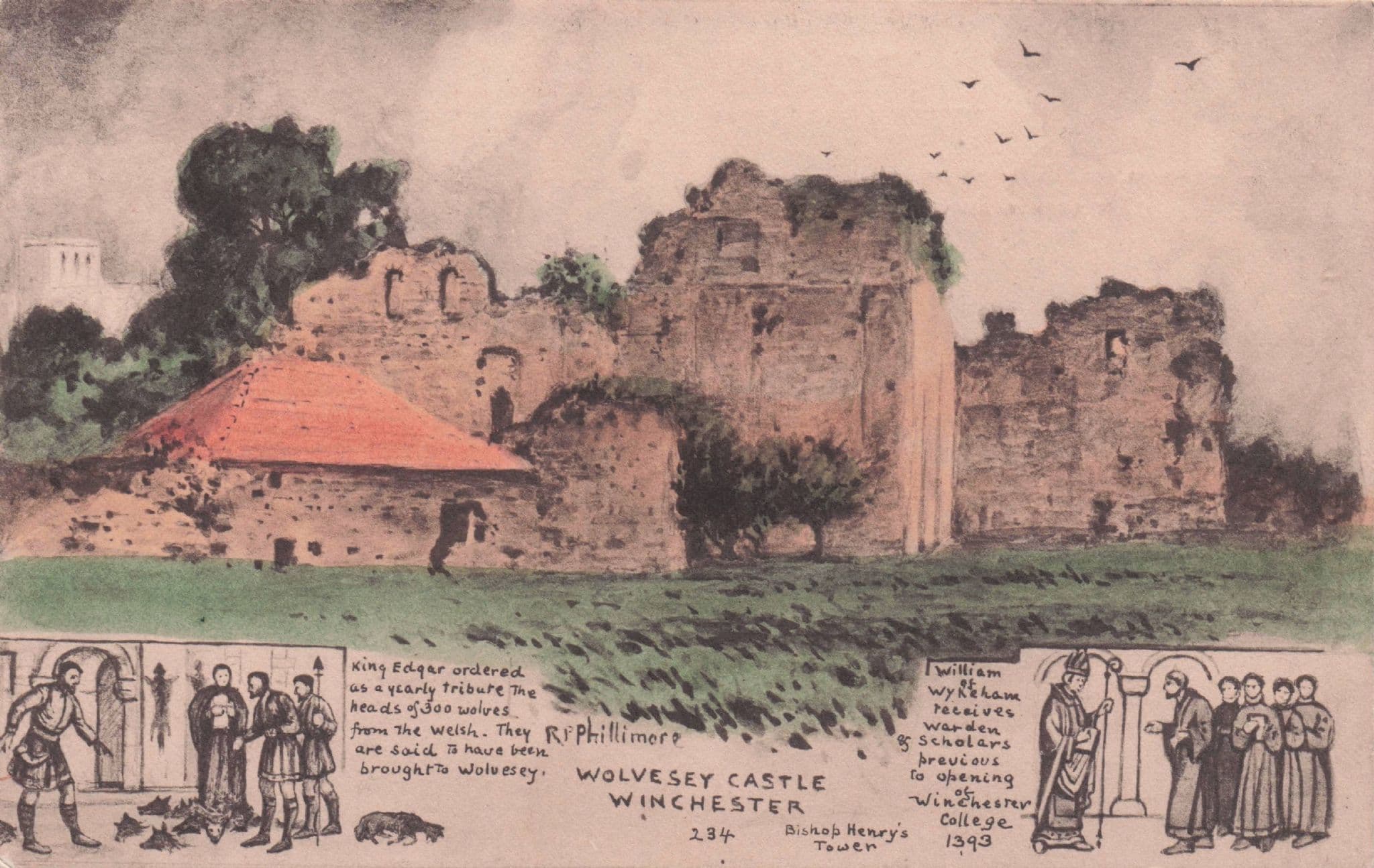 King Edgar Orders Heads of 500 Wives Wolvesey Castle Winchester Phillimore Postcard