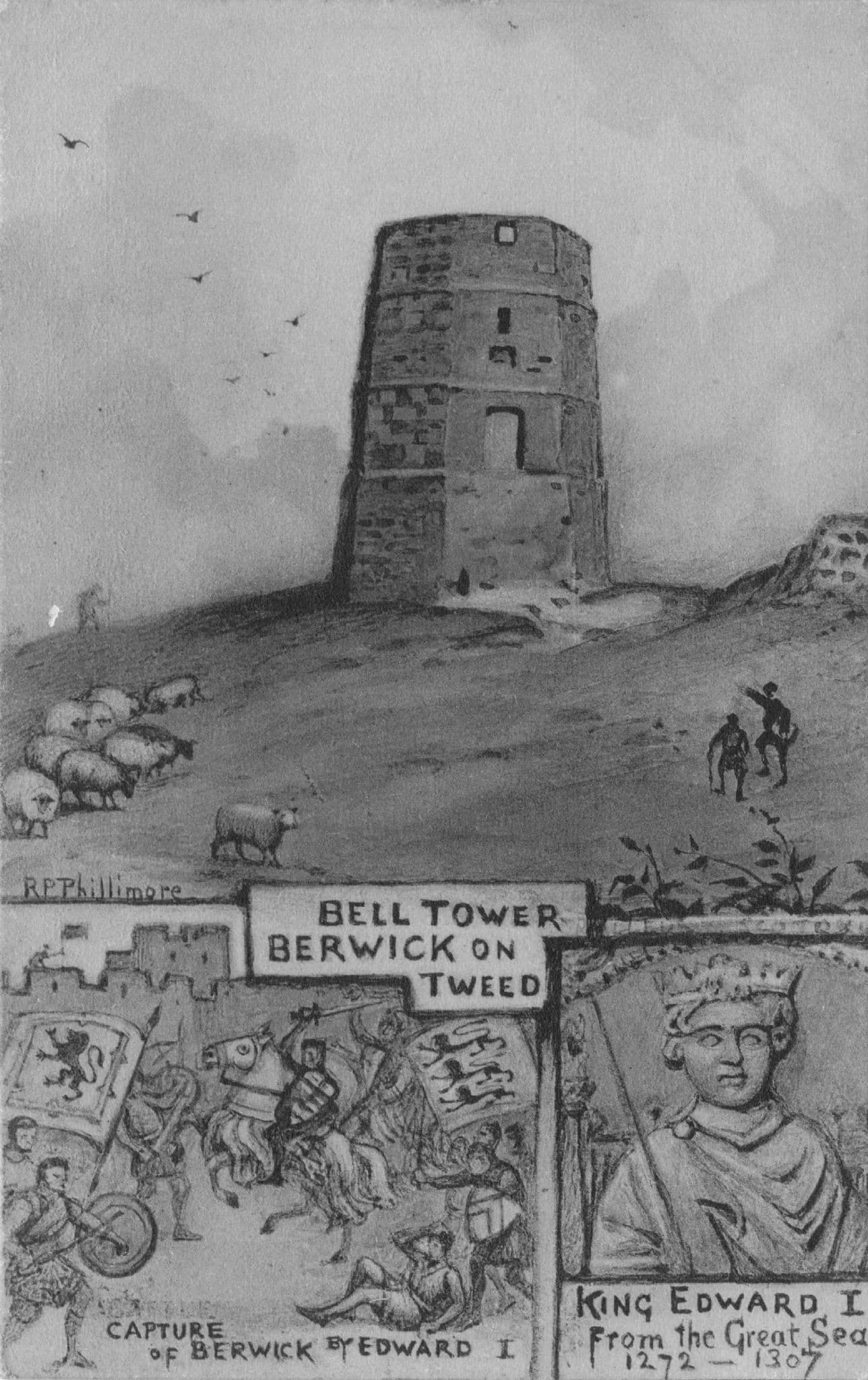 King Edward 1st Berwick Tweed Tower Capture Phillimore Old Rare Postcard