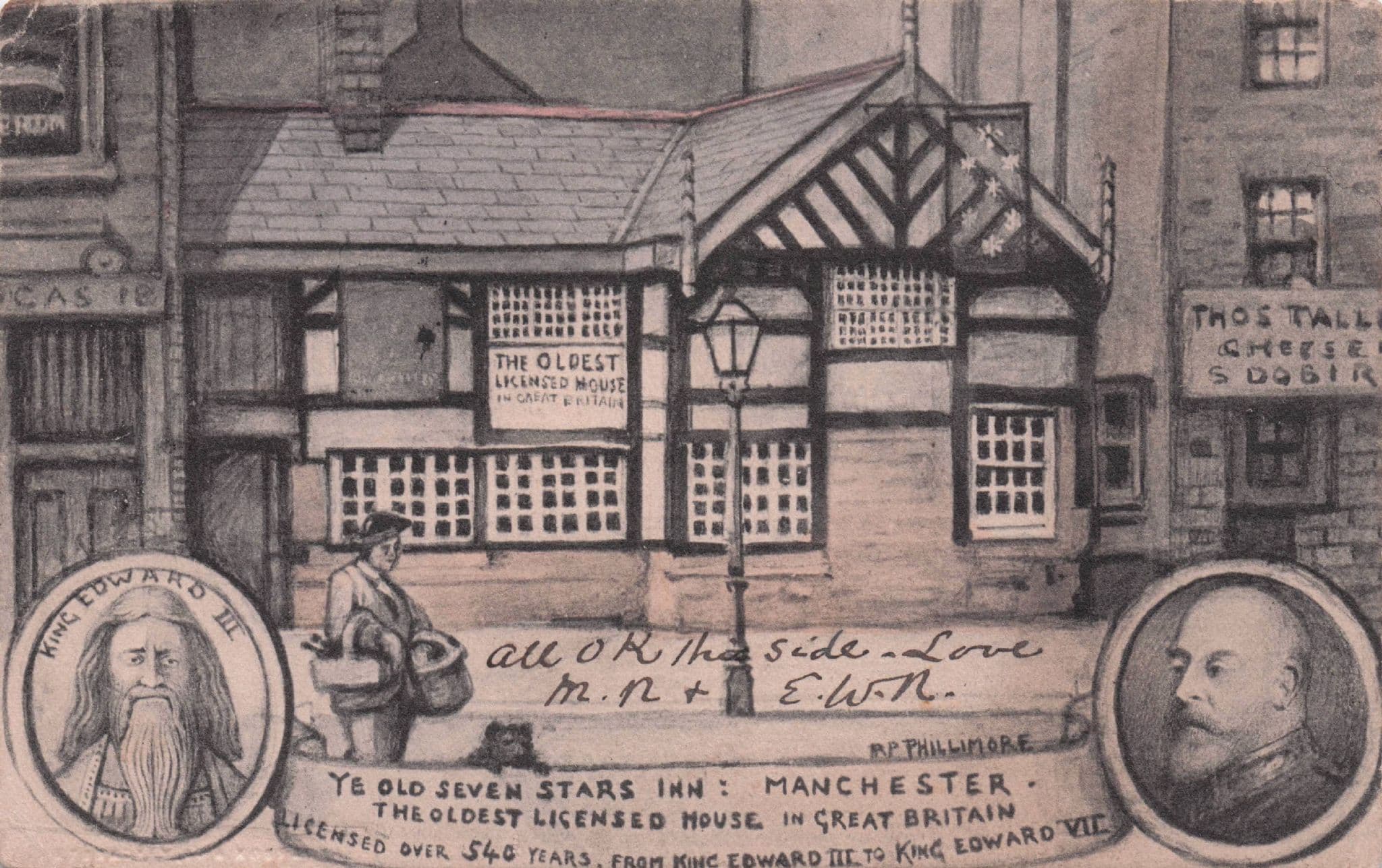 King Edward III VII Seven Stars Inn Manchester Phillimore Old Postcard