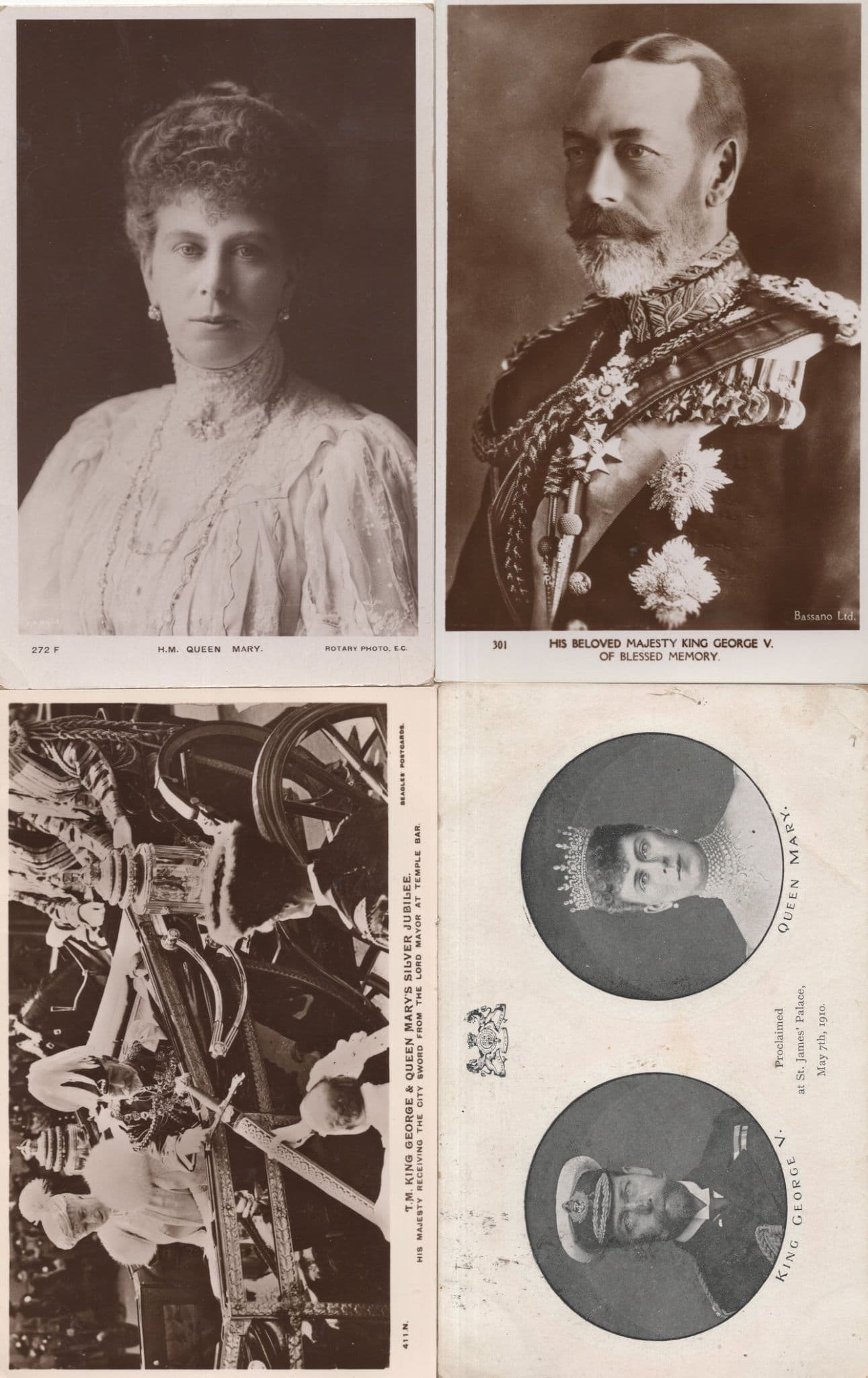 King George V Queen Mary 4x RPC Old Postcard s