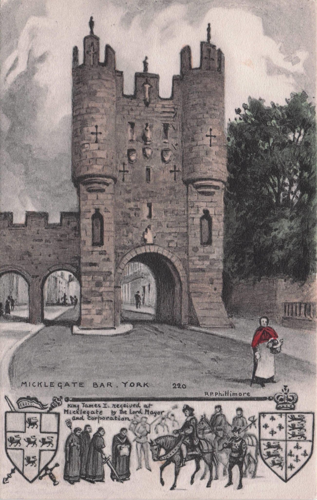 King James 1st & Lord Mayor Mickelgate Bar York Phillimore Old Postcard