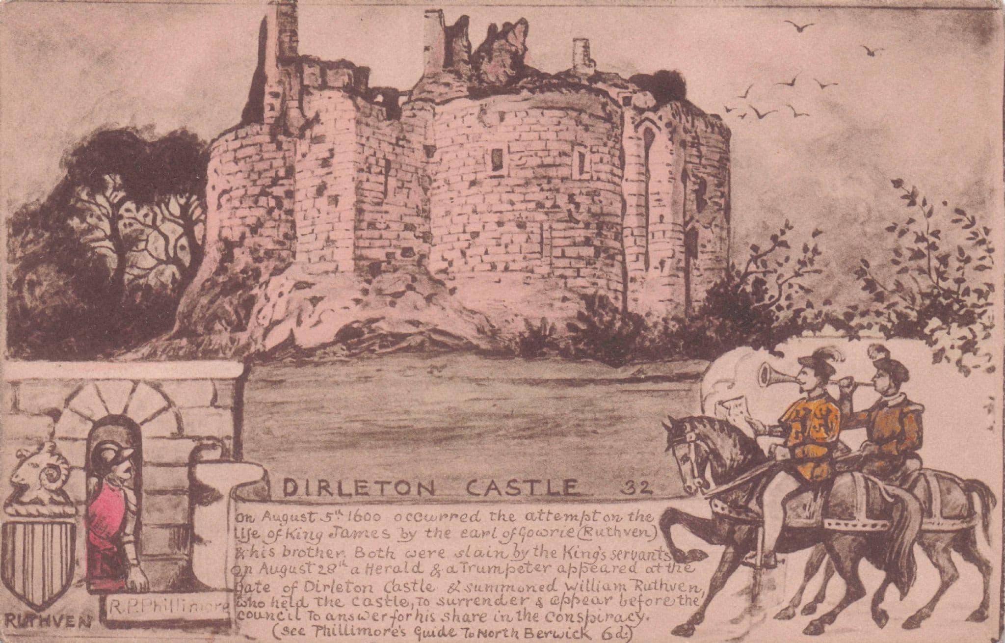 King James I Gowrie Conspiracy Dirleton Castle Rare Phillimore Old Postcard