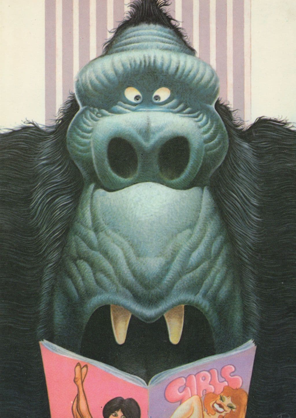 King Kong Fantasy Gorilla Ape Reading Nudist Sex Magazine Comic Postcard