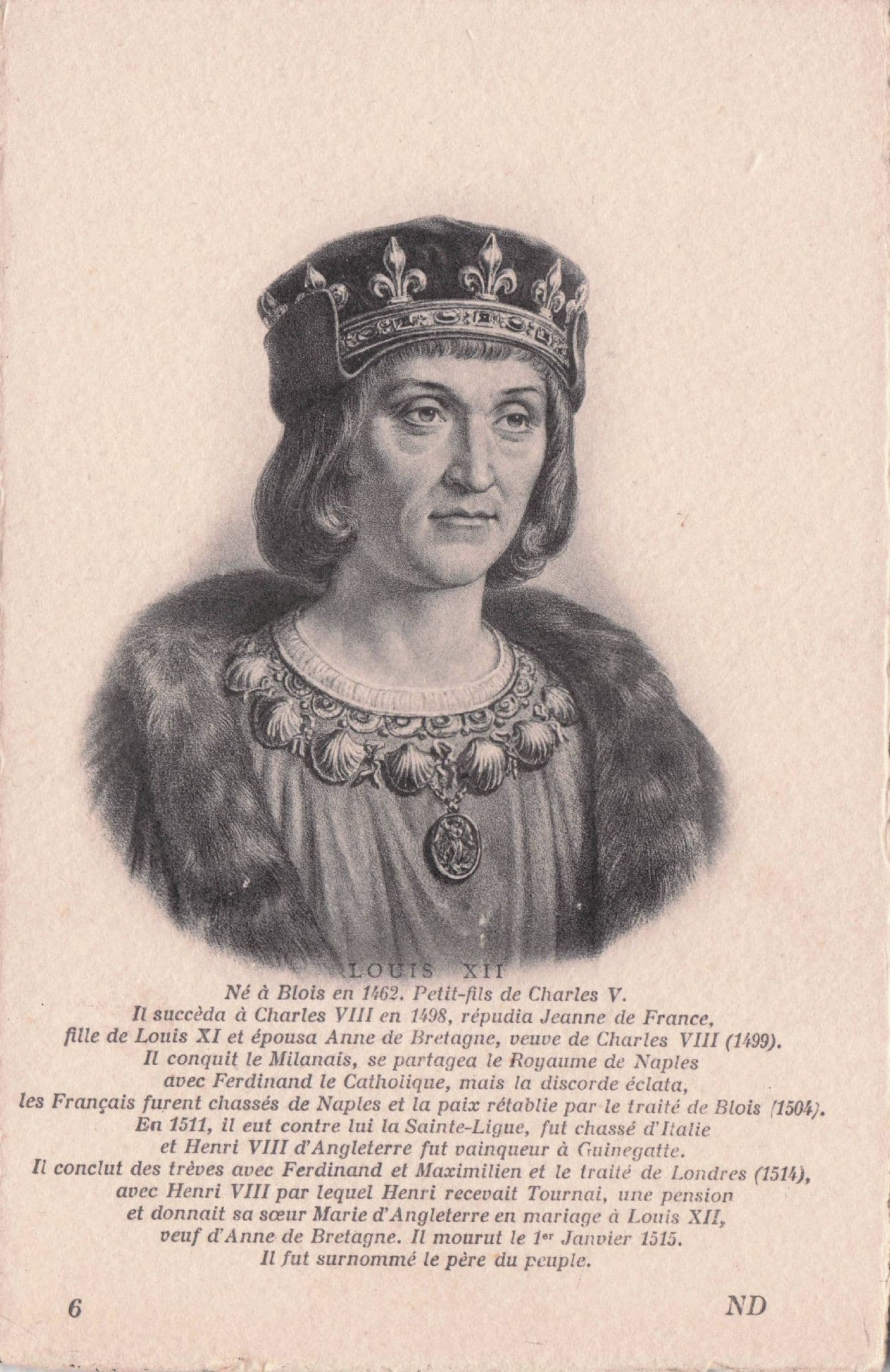 King Louie XII French Ruler Antique History Postcard