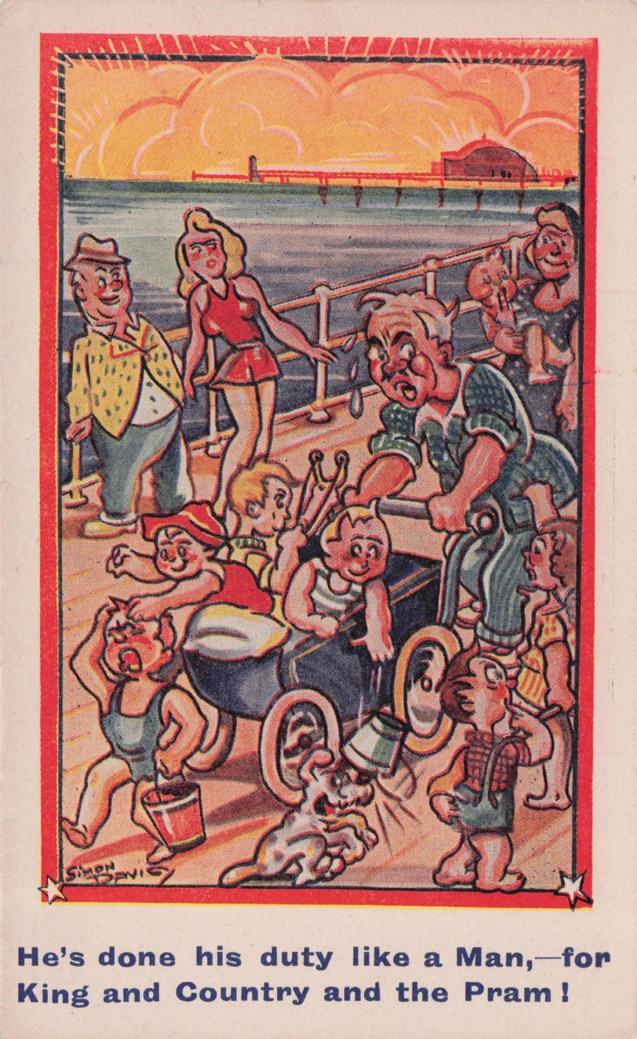 King Pram Transport Childrens Military Parade Old Comic Postcard