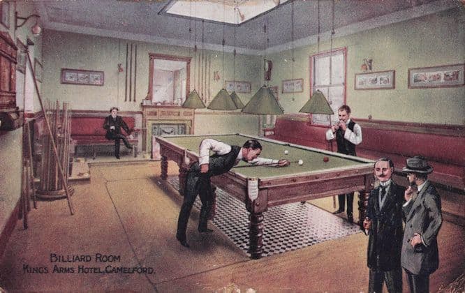 Kings Arms Hotel Billiard Room Camelford Cornwall Old Postcard