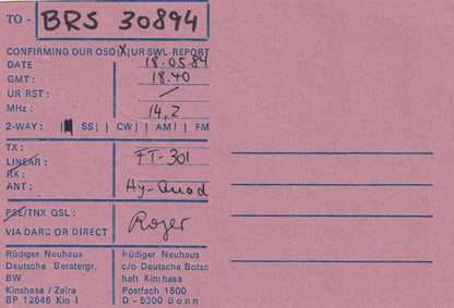 Kinsaha The Congo Zaire Amateur Radio QSL Card