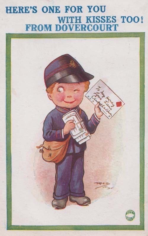 Kisses From Dovercourt Essex Antique Postman Royal Mail Comic Humour Postcard
