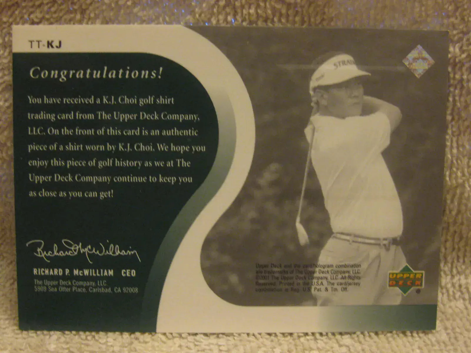KJ Choi Original Worn Shirt Golf Tour Rare Limited Threads Card