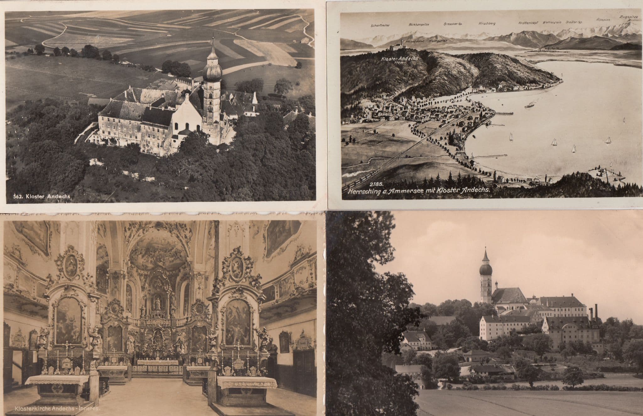 Kloster Andechs Kirche Map Aerial 4x Old Postcard s