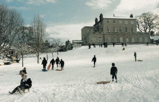 Knaresborough House Bobsleigh Children Playing in Winter Snow Yorkshire Postcard