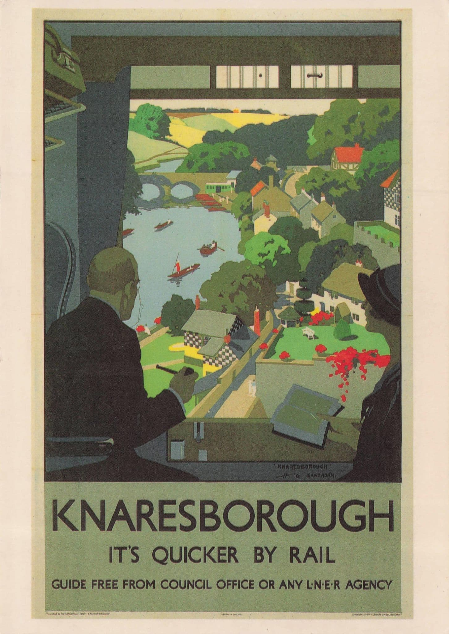 Knaresborough It's Quicker By Rail Travel Poster Advertising Postcard