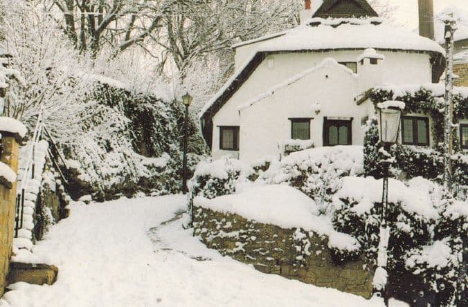 Knaresborough Waterbag Bank at Christmas Snow Large Postcard