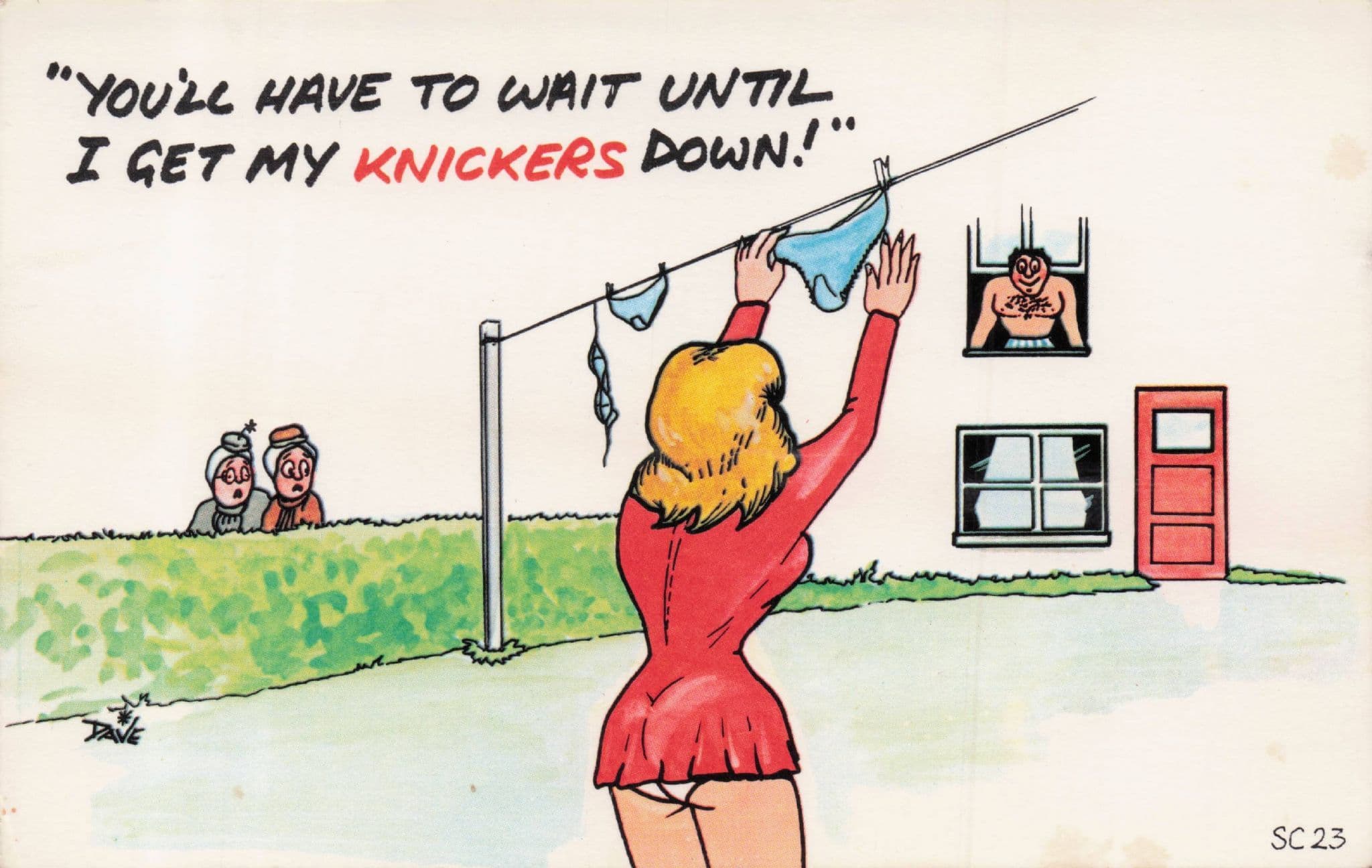 Knickers Underwear On Washing Line 1970s Sexy Ladies Comic Postcard