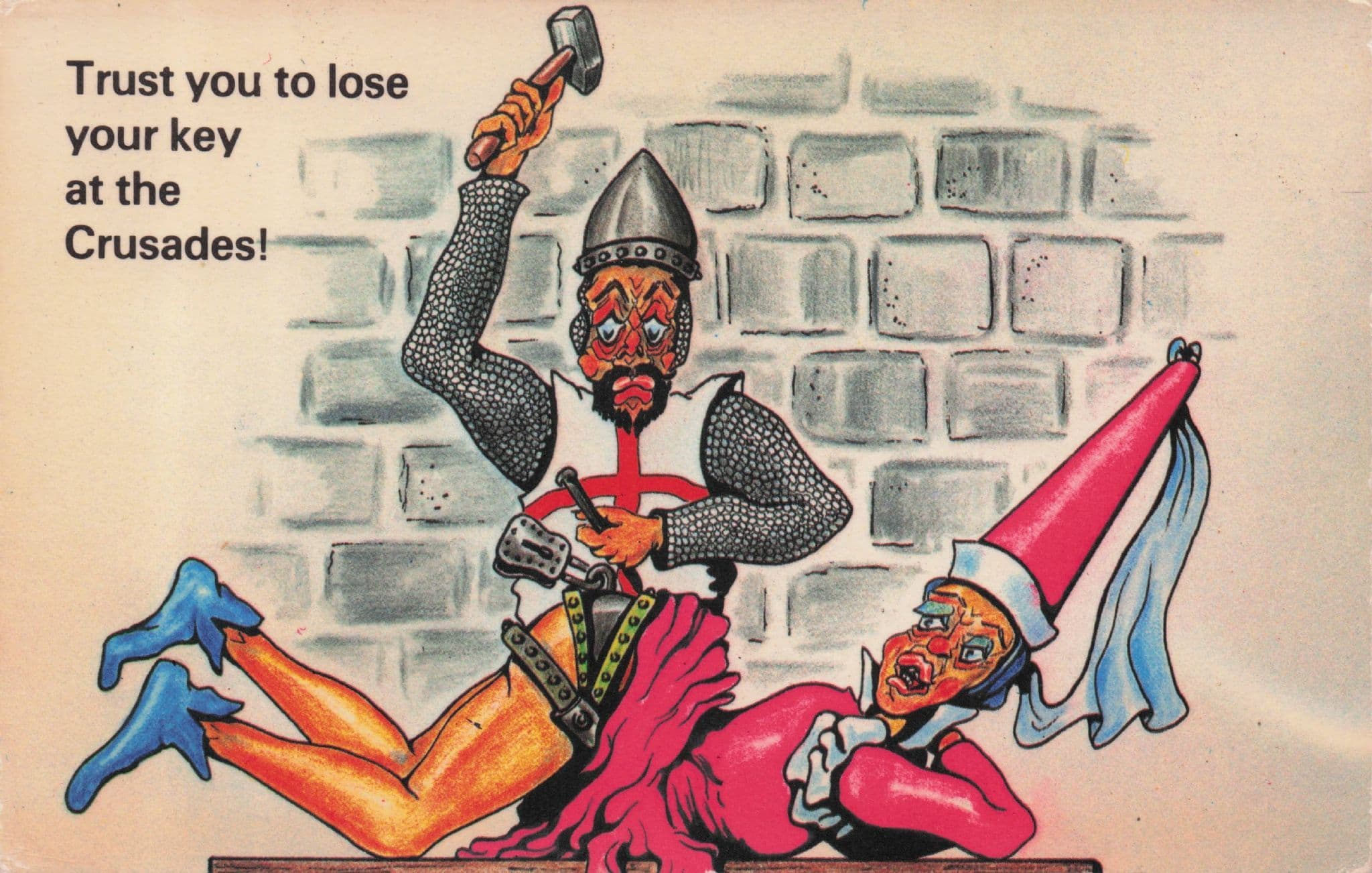 Knights Templar & Jester Sexy Lady Medieval Comic Postcard