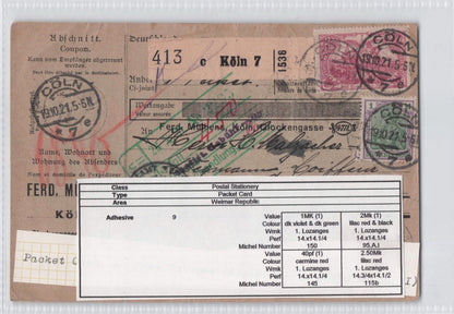 Koln Germany 1921 Packet Coupon Card Antique Postcard