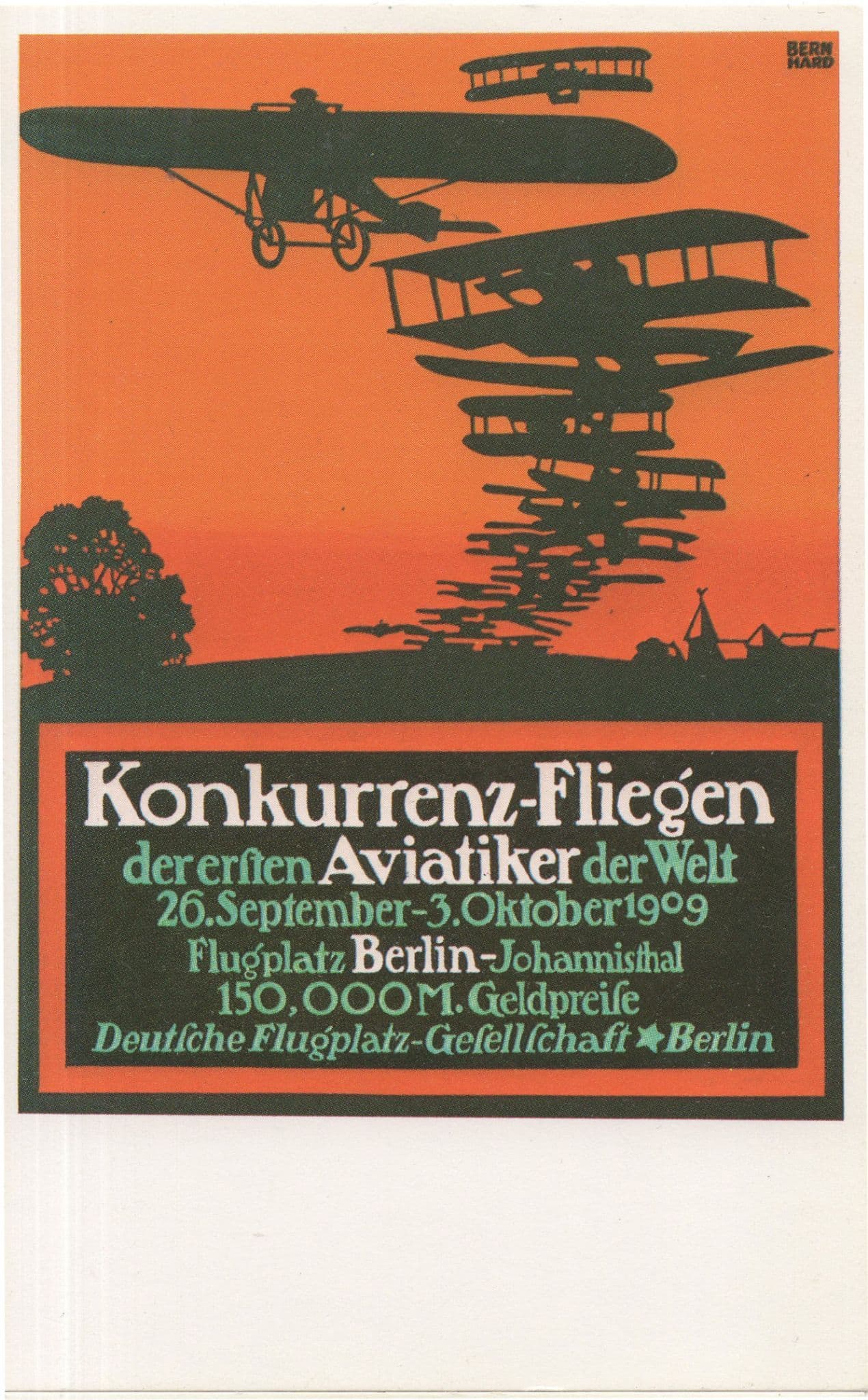 Konkurrenz Fliegen Aviation 1909 German Berlin Meeting Poster Postcard