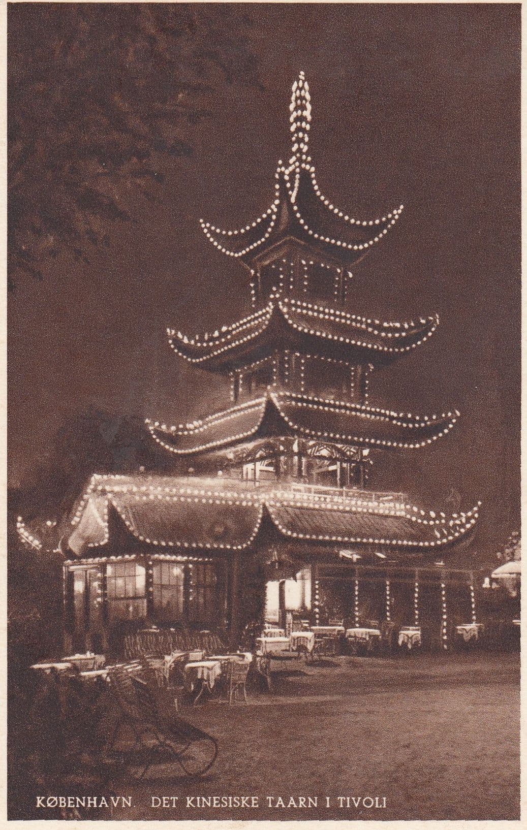 Kopenhagen Denmark Kinesiske Taarn Night Illuminations Postcard