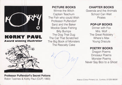 Korky Paul Art Illustrator Hand Signed Postcard Autograph