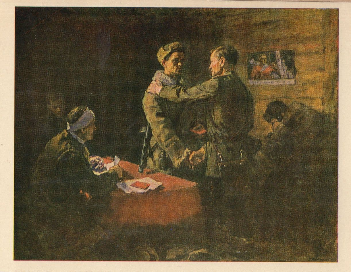 Kostetsy Russian Soldier Receiving a 1959 Party Card Painting Postcard