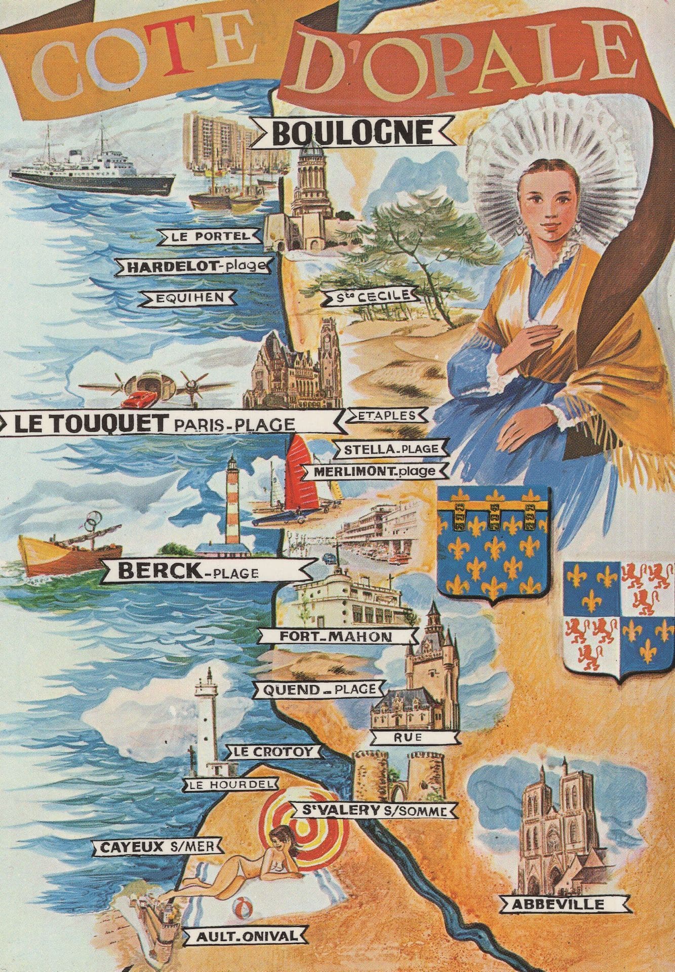 La Cote D'Opale French Map Postcard