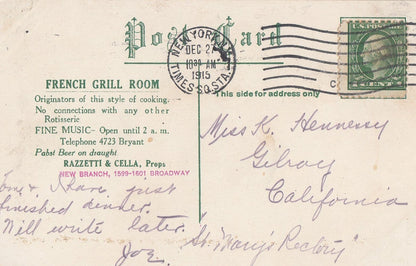 La Parisienne Rotisserie French Grill Room WW1 Advertising New York Postcard