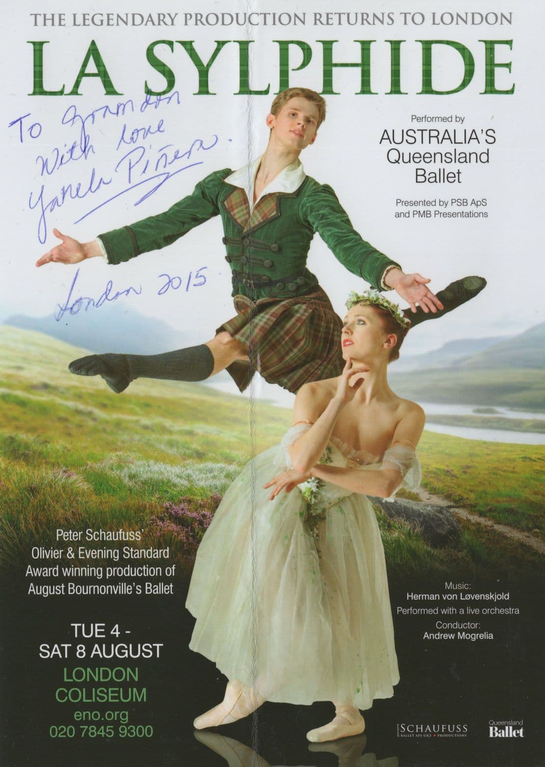 La Sylphide Australian Ballet Hand Signed Folded Theatre Flyer